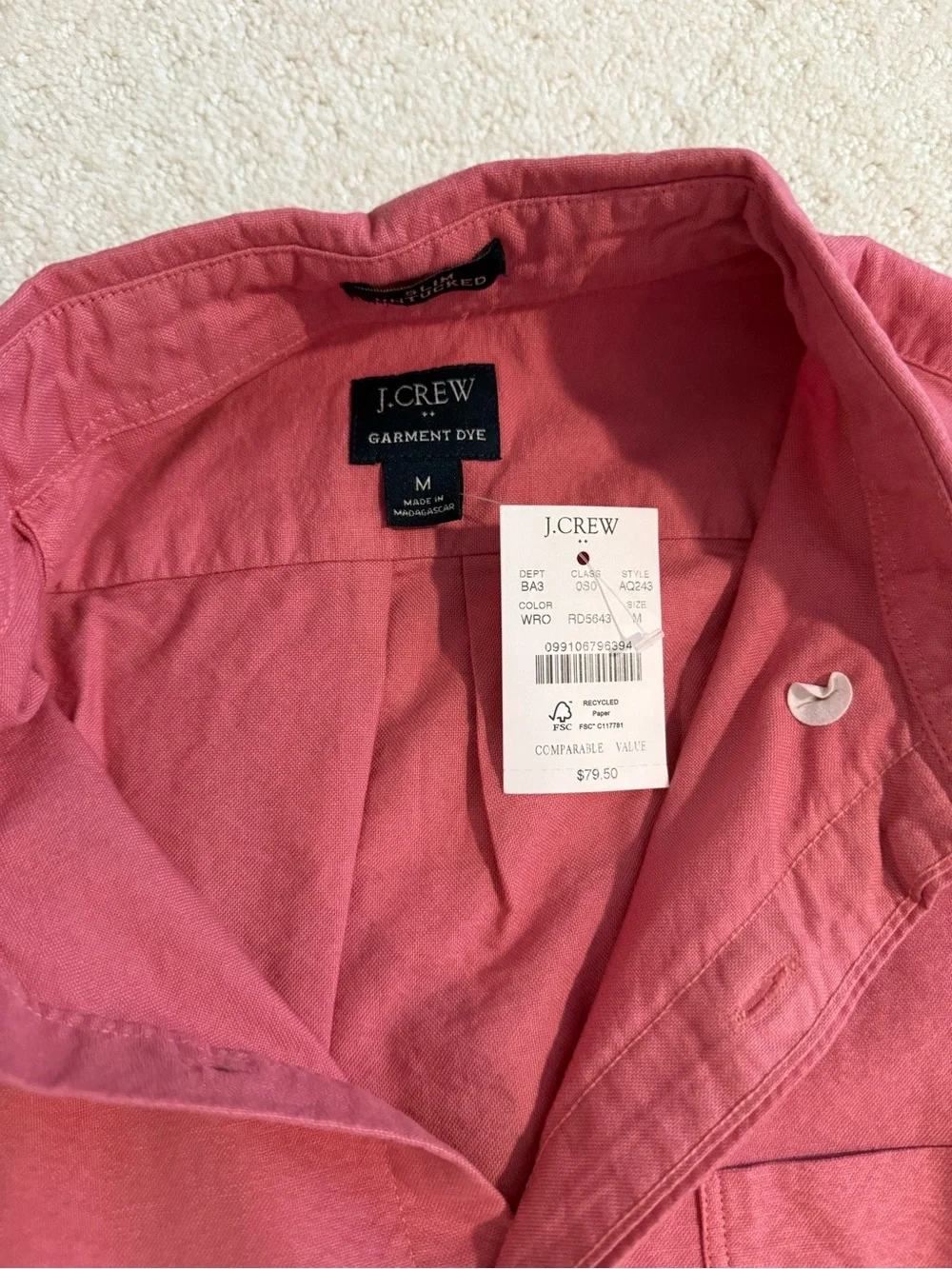 J. Crew Garment-Dyed Button Shirt in Coral